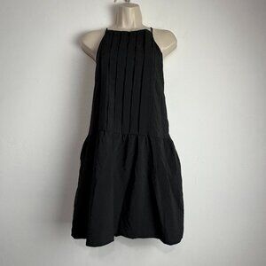 One Market Black Pleated Drop Waist Mini Dress Women’s Size S Sleeveless Pockets
